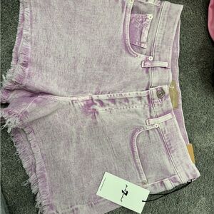 Pastel Purple Frayed Hem Jean Shorts